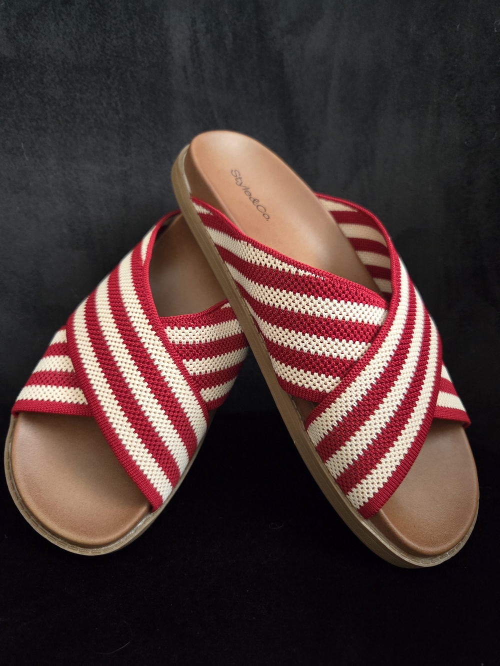 Style & Co. Red & Cream Striped Crossband Slides